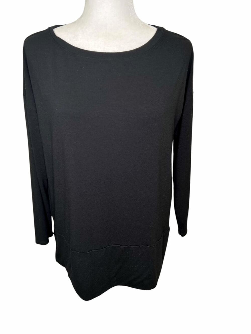 Eileen Fisher Black Drop Sleeve Viscose Spandex Top Oversized Round Neck